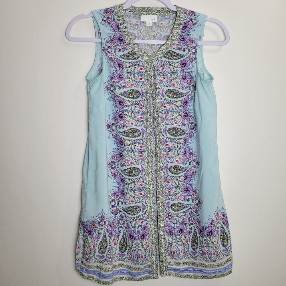 J.Jill Floral Paisley Psychedelic V neck Sleeveless Tunic Top XS Petite